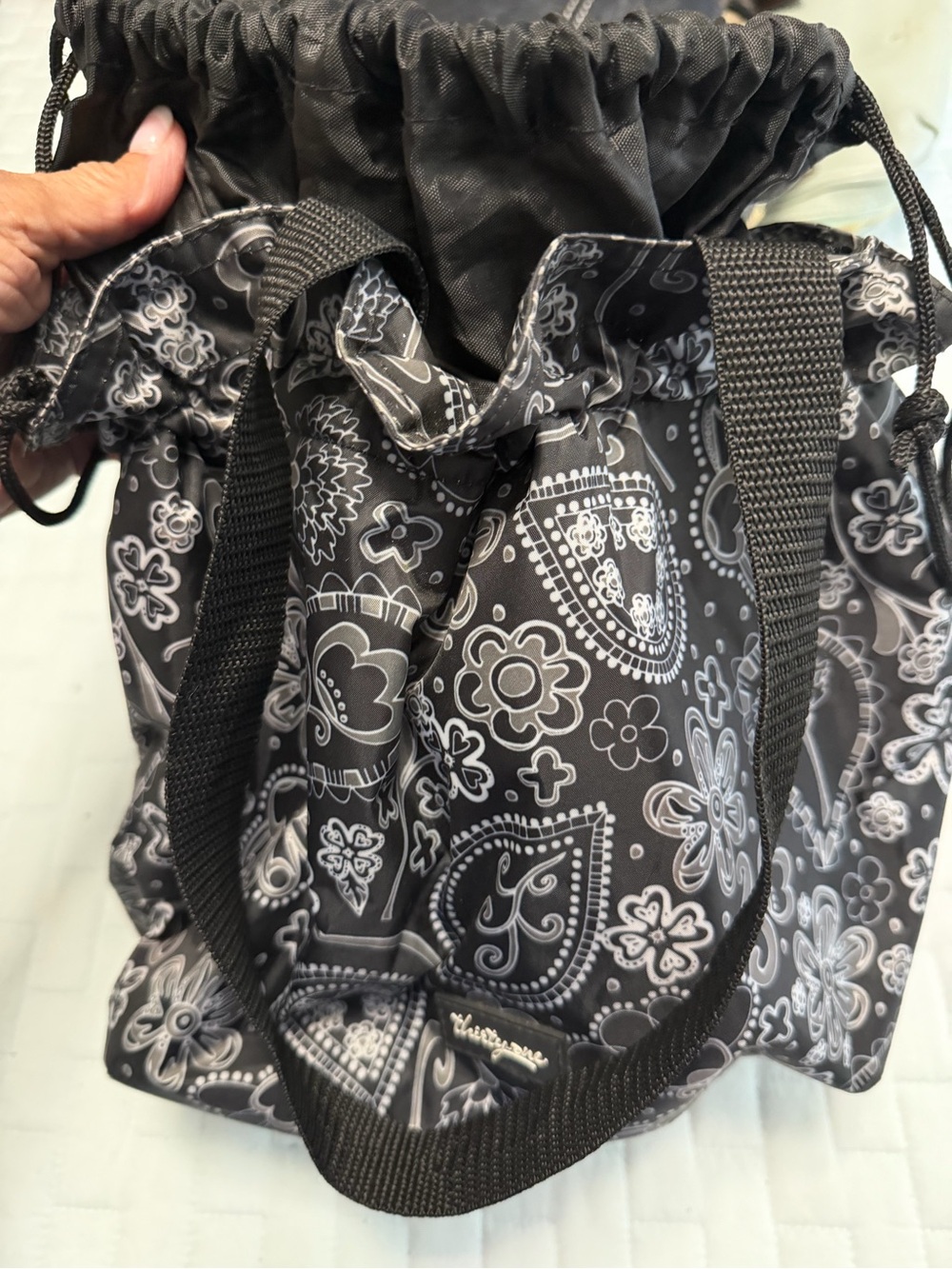 Black Paisley Drawstring cooler Tote Bag